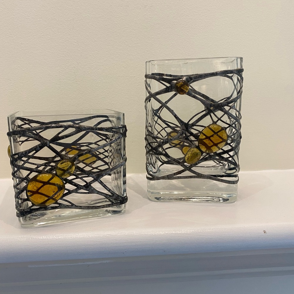 Artistic Glass Candle Holders with Black and Amber Accents - Picture 2 of 4